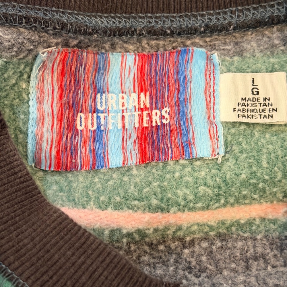 Women's Urban Outfitters Green, Navy and Pink Striped Crewneck Sweater - Picture 7 of 8